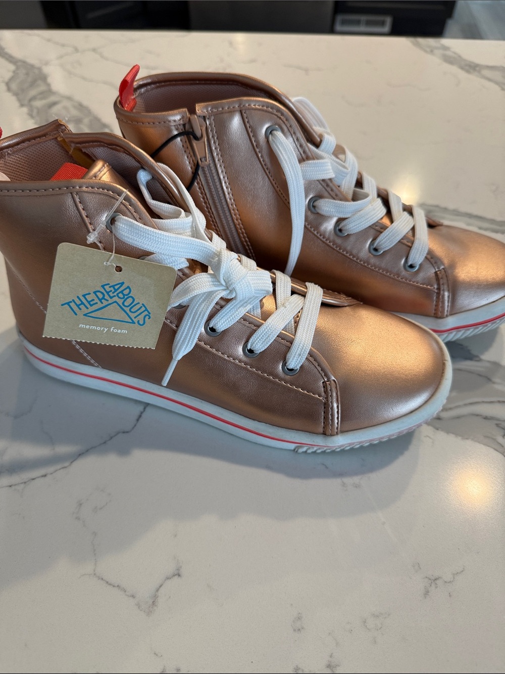 NEW! Girls Metallic Rose Gold High-Top Sneakers - Size 6 Medium